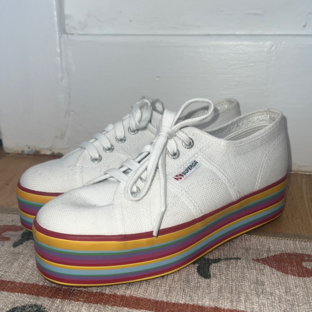 NEW superga rainbow soled/white sneakers